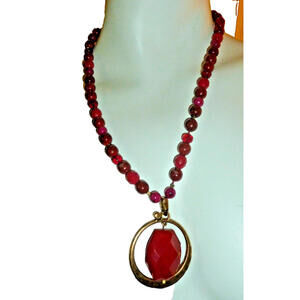 Vintage Chico's Faux Coral Acrylic Beaded Statement Necklace Silver tone‎ 20"